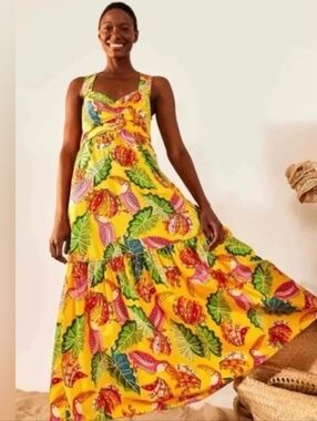Farm Rio Yellow Beaks & Bananas Cotton Maxi Dress